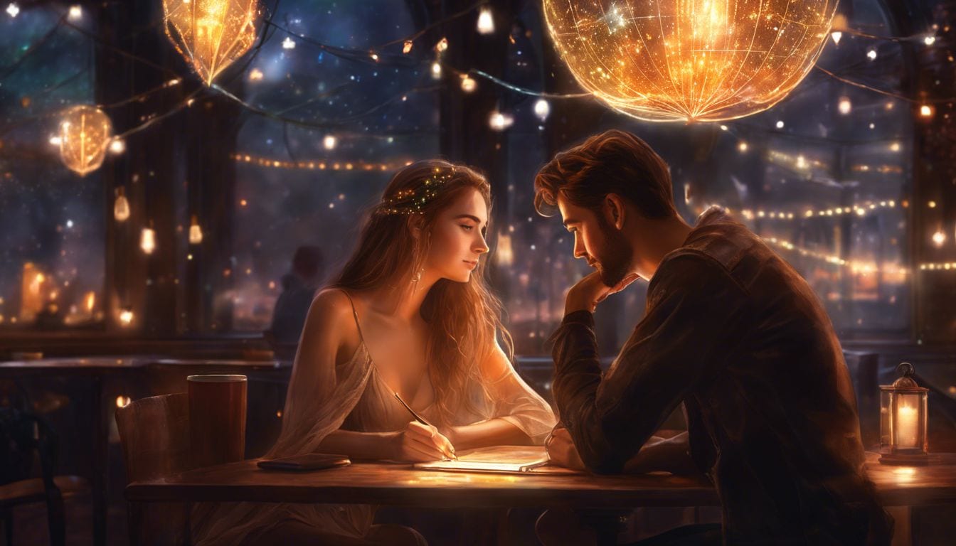 A couple eagerly looks at their Destiny Matrix Compatibility Calculator results.