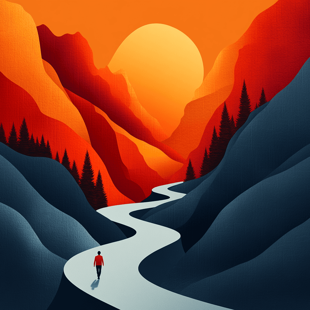 Geometric path and forest with destiny icons in flat design style.