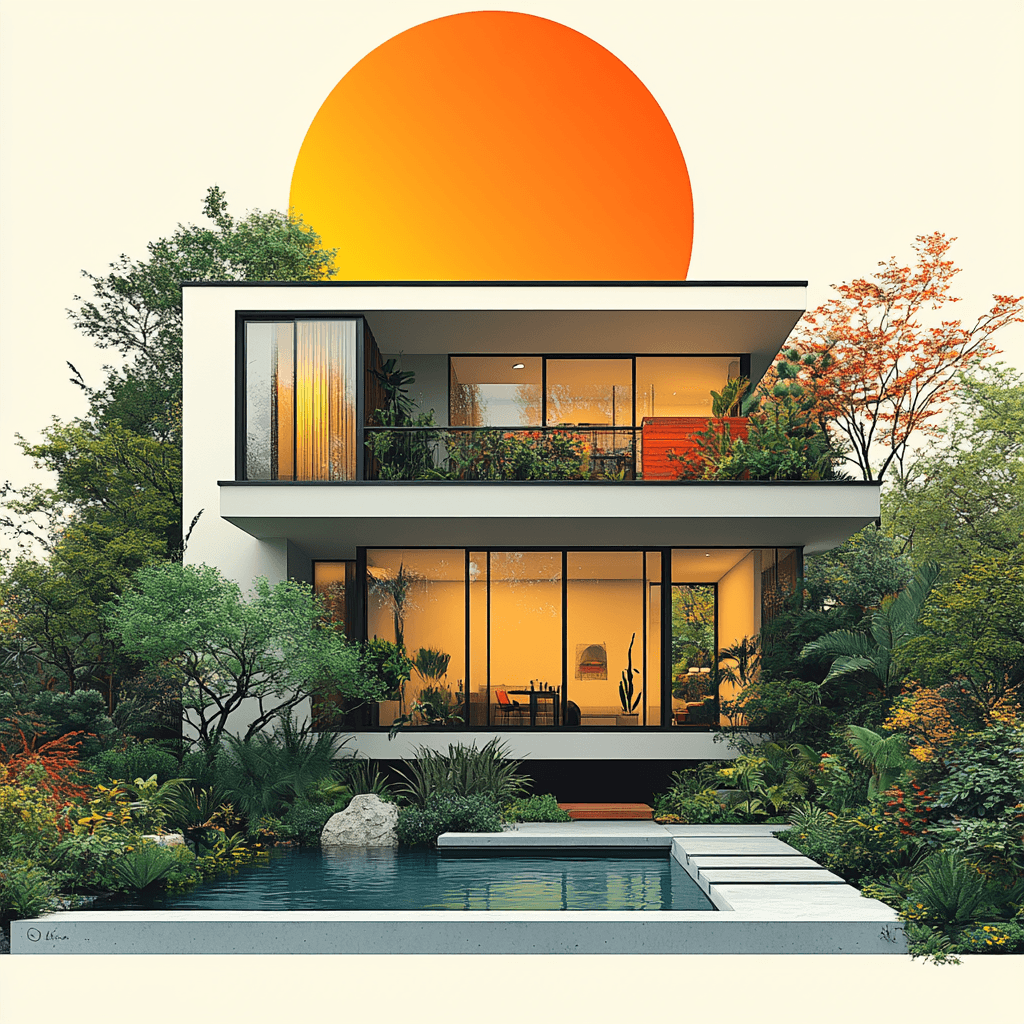 House with number 1, Vastu elements, and Feng Shui symbols in flat design.
