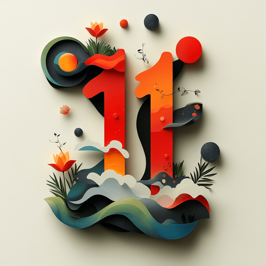 11 Energy Numerology with geometric patterns and icons in flat design style.