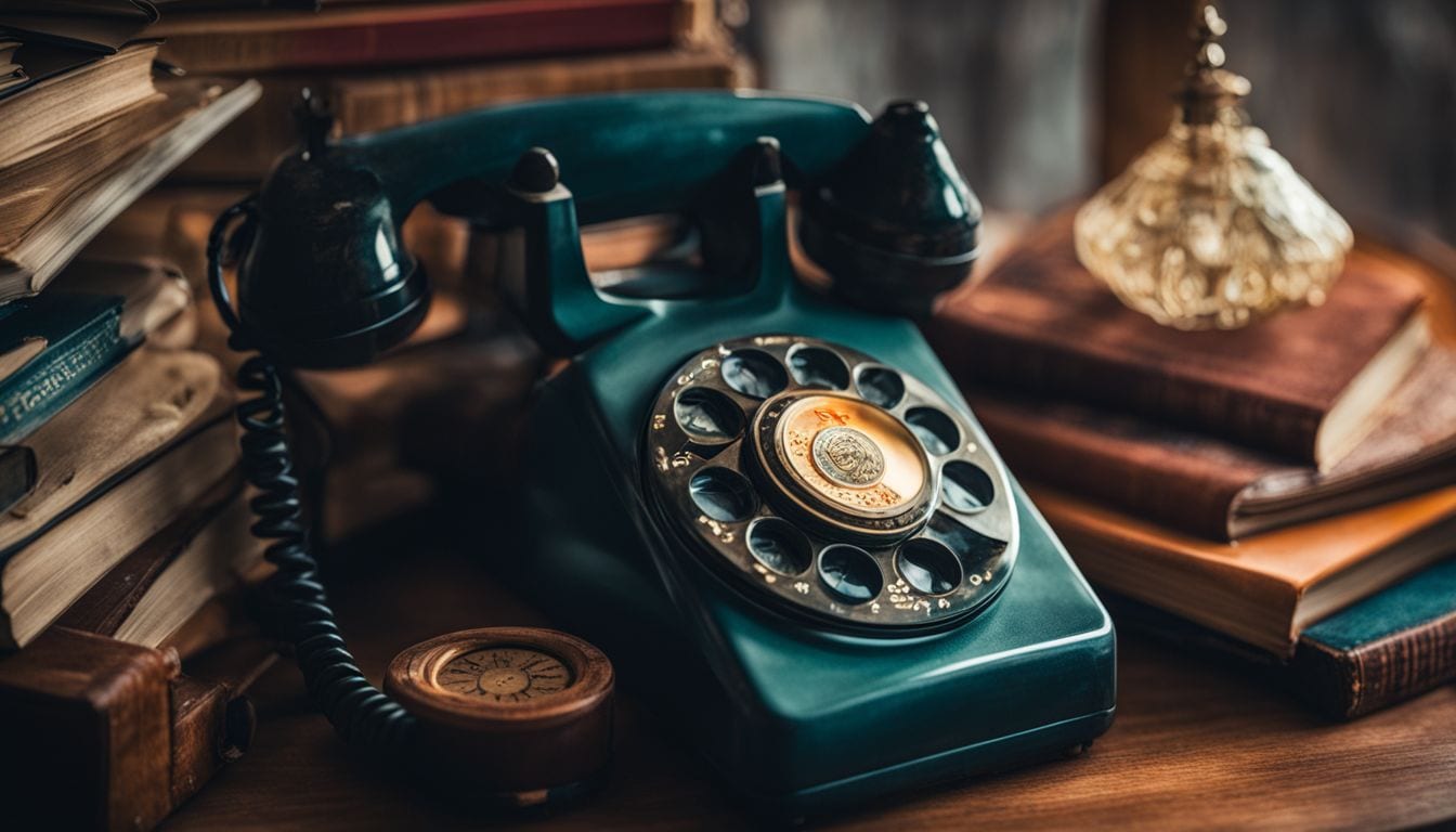 A vintage rotary phone surrounded by numerology and astrology books.