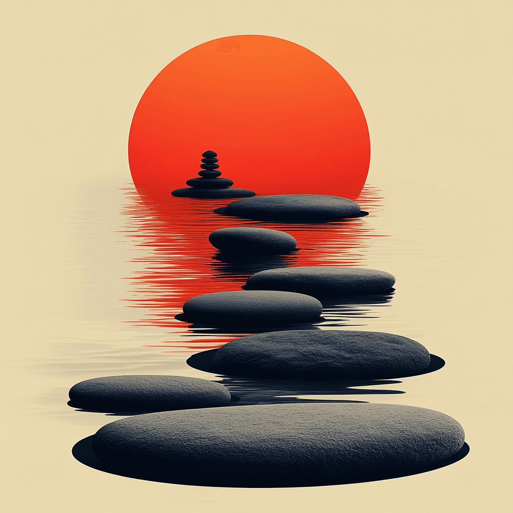 Zen garden in a minimalist flat design representing wholeness.