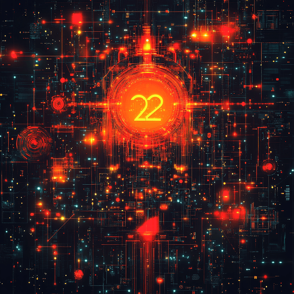 Flat design showcasing number 22 numerology concept with mystical elements and symbols.