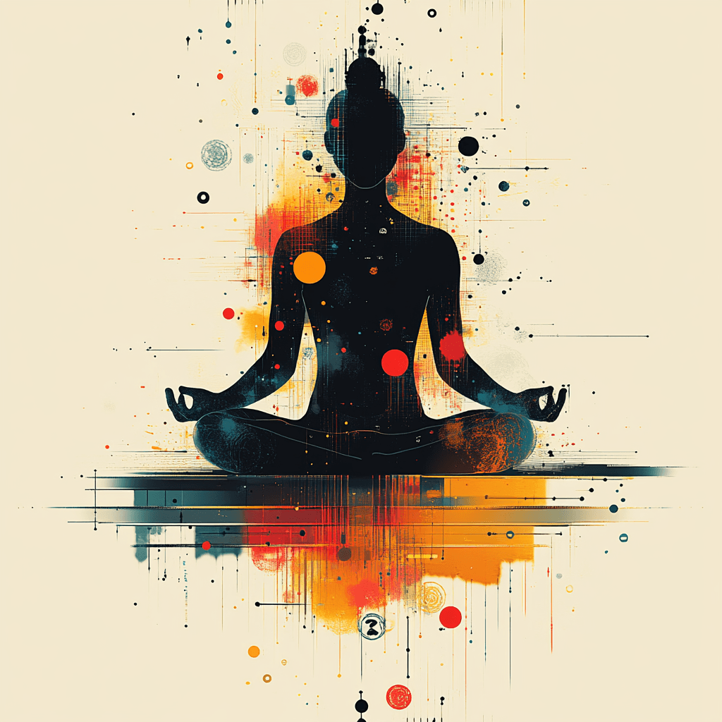 Minimalist flat design depicting meditation and numerology connection with 22 symbolism.