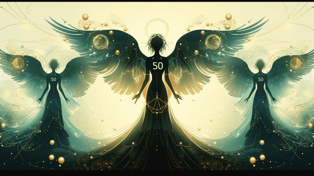 Flat design interpretation of angels descending from heaven with number 50