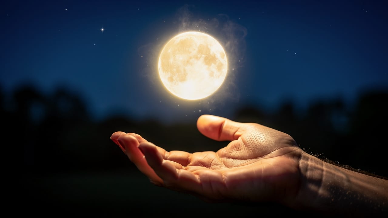 Hand reaching toward glowing golden orb representing divine angelic guidance