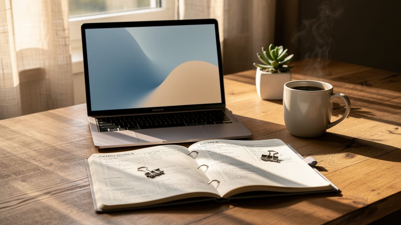 Organized professional workspace symbolizing career focus balanced ambition and growth