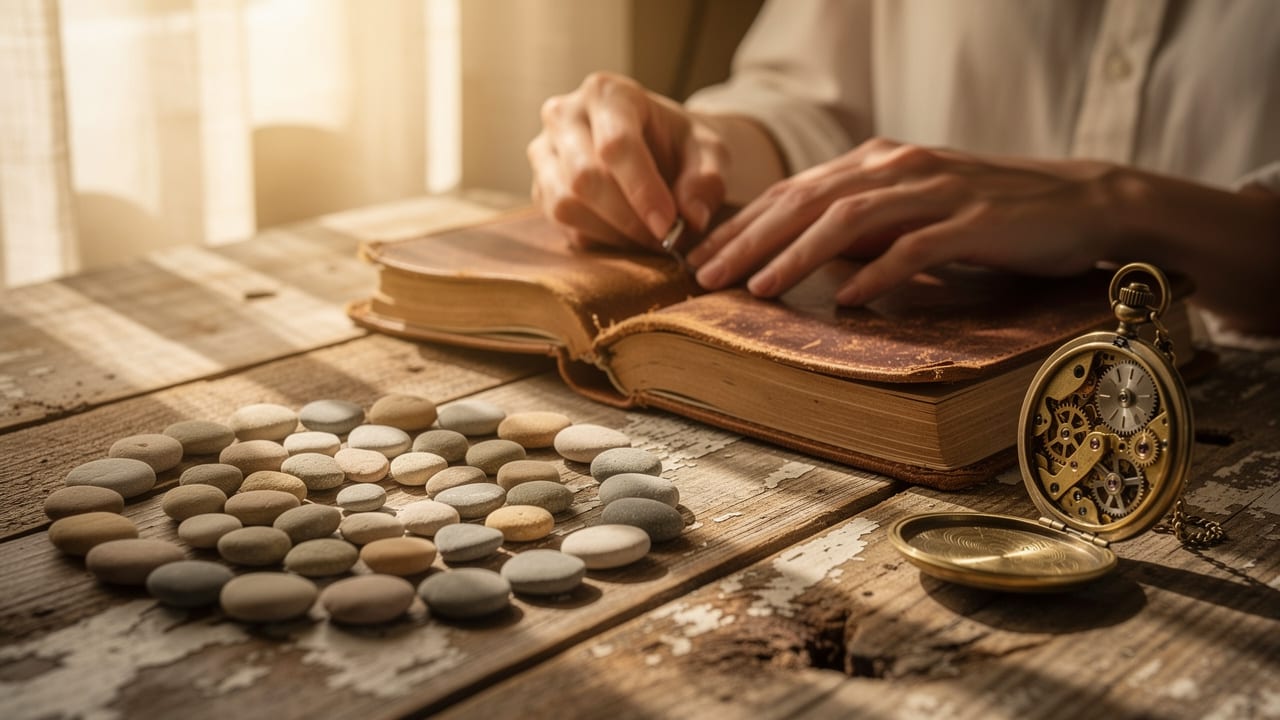 Journal and pocket watch symbolizing personal year cycles