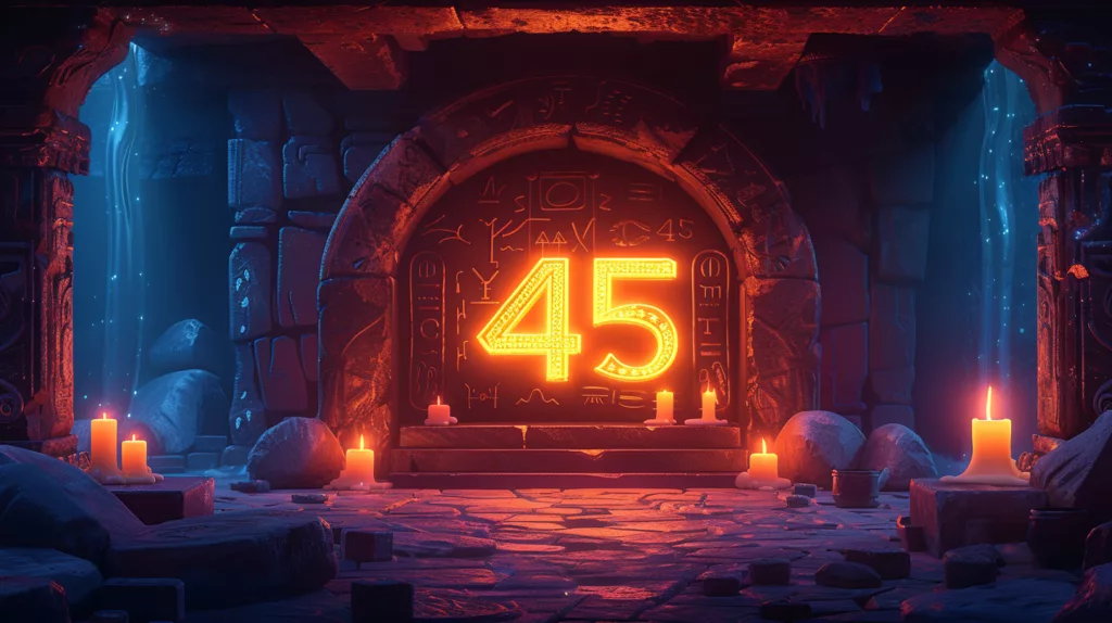 Flat design interpretation of the number 45 in a mystical setting