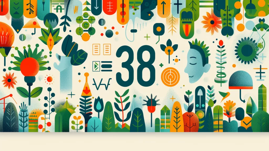 Flat design representing personality traits of number 38